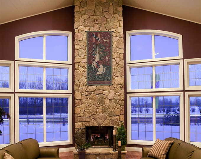 Unicorn Tapestry: Medieval Mille Fleurs Wall Hanging - 46x21 inch