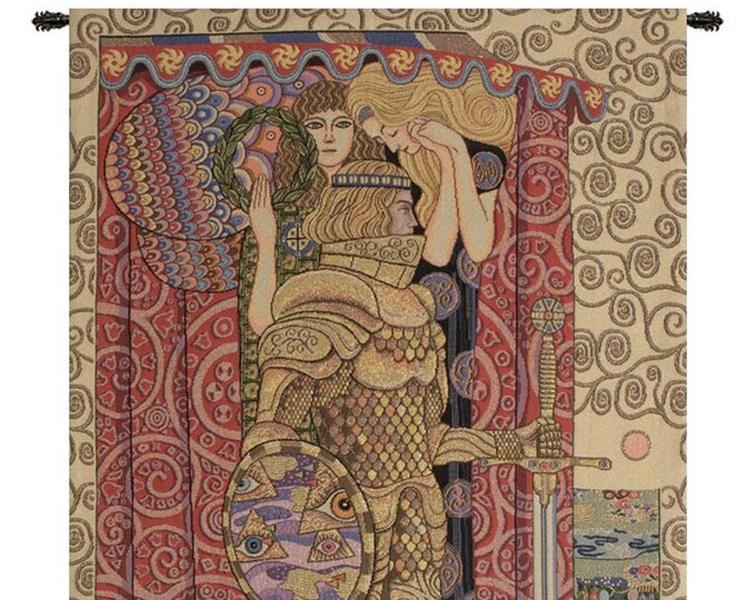 Armored Knight European Tapestry - Gustav Klimt Inspired Medieval Wall Art - Woven Italian Decor