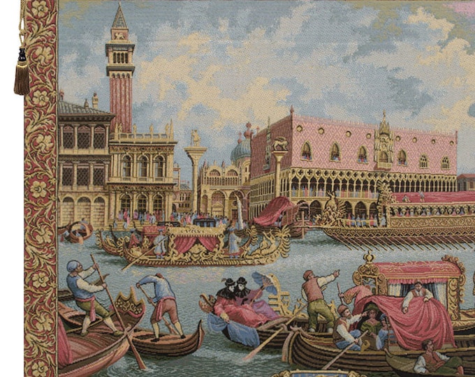 Bucintoro Tapestry: Italian Jacquard Woven Coastal Wall Art - Medieval Castle Decor, Historical Hanging
