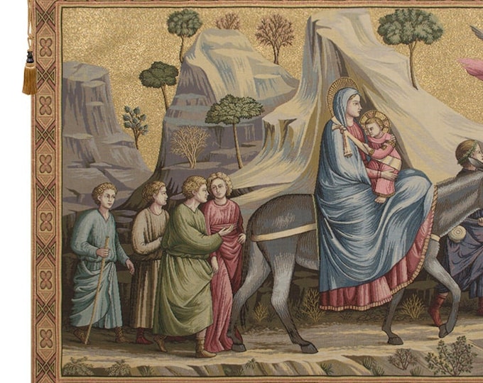 Medieval Italian Flight into Egypt Tapestry - Religious Wall Art Decor (36x50 inch)