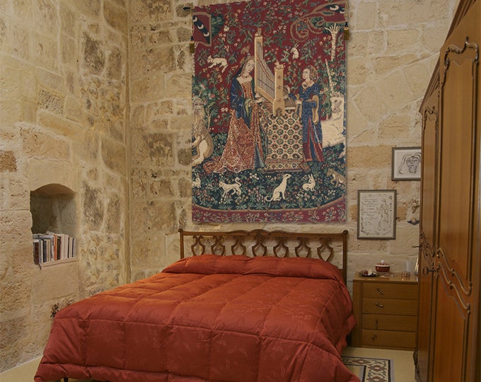 Lady and the Unicorn Tapestry: Belgian Woven Millefleurs Wall Art