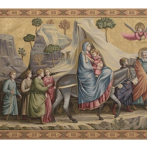Flight into Egypt Tapestry: Medieval Religious Italian Wall Art (36x50 inch)