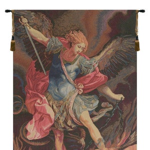 St. Michele Arcangelo European Woven Tapestry - Young Lady Religious Wall Hanging - Italian Decorative Art