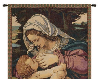 Madonna del Cuscino European Wall Tapestry - Religious Wall Decor Art - Woven Italian Wall Tapestry - Mother and Child Wall Hanging