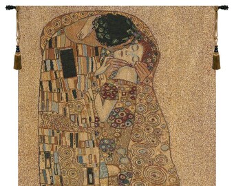 European Wall Tapestry The Kiss II Wall Art, Italian Bedroom Wall Decor, Gustav Klimt Couple Woven Wall Hanging Tapestry Gift For Him/Her
