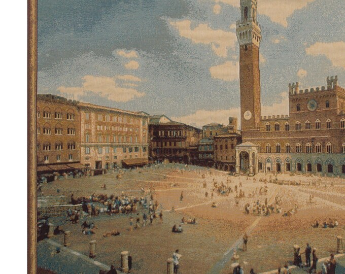 Siena Square European Tapestry: Medieval City Scene Wall Hanging, Italian Decorative Art Gift