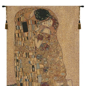 European Wall Tapestry The Kiss II Wall Art, Italian Bedroom Wall Decor, Gustav Klimt Couple Woven Wall Hanging Tapestry Gift For Him/Her