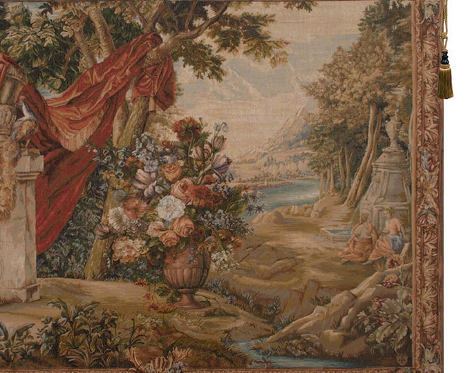 Bouquet Au Drape Fontaine French Tapestry Wall Hanging Landscape Woven Art Decor