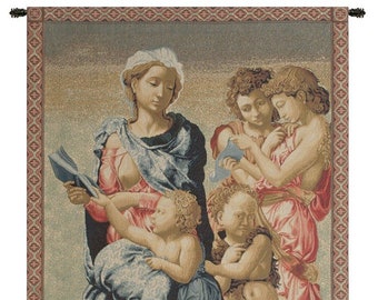 Madonna from Manchester European Wall Tapestry - Young Ladies and Angles Wall Art - Woven Italian Wall Tapestry - Religious Wall Hanging