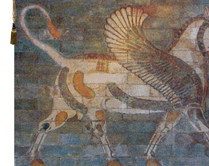 Winged Bull Belgian Jacquard Tapestry - Woven Art Wall Hanging Decor 35x47 Inch