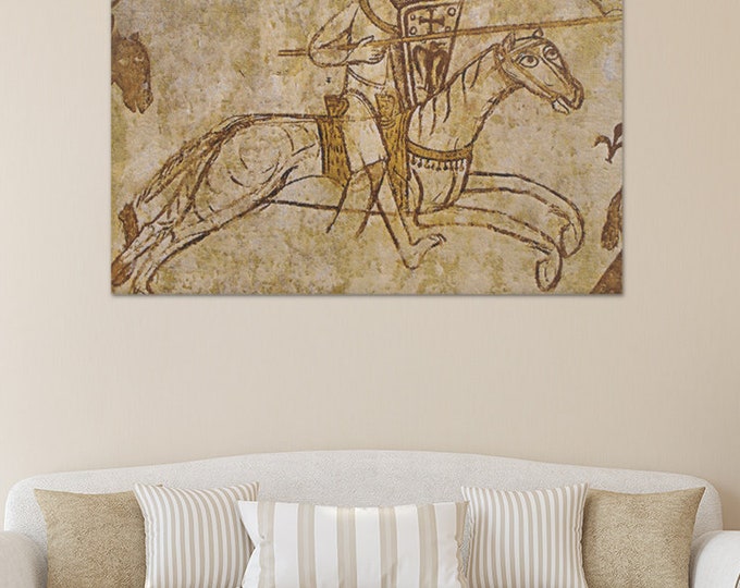 Medieval Templar Flanders Tapestry: Woven Jacquard Horse Art, Belgian Home Decor