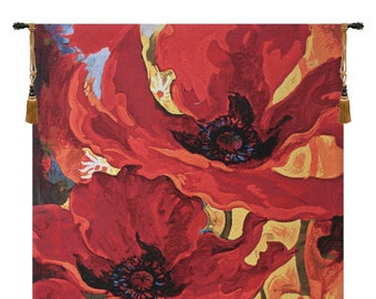 Bright New Day European Wall Tapestries - Simon Bull Art Red Floral Wall Hanging - Woven Jacquard Wall Art - Home Décor Wall Tapestry Art