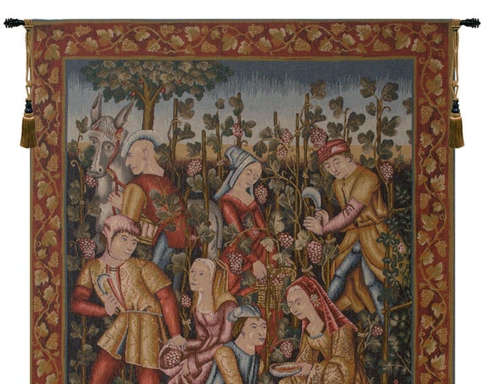 Vendanges Tapestry: French Medieval Wine Harvest Wall Decor