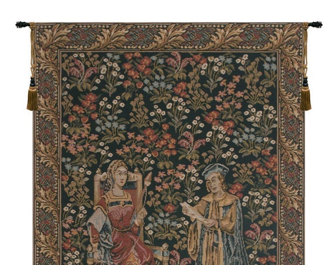 La Reine European Wall Tapestry Woven - Millefleurs Queen Wall Tapestry Hangings - Decorative Knight & Peoples Woven Wall Decor