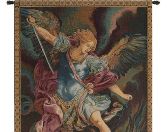 St. Michael European Wall Tapestry - Religious Wall Decor Art - Woven Italian Wall Tapestry - Saint Jacquard Wall Hanging