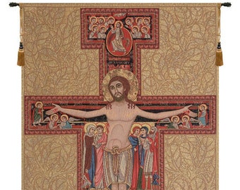 Crucifix of St. Damian European Wall Tapestry - Religious Wall Decor Art - Woven Italian Wall Tapestry - Decorative Wall Hanging
