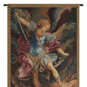 St. Michael European Woven Jacquard Wall Tapestry - Religious Italian Saint Art Decor Hanging