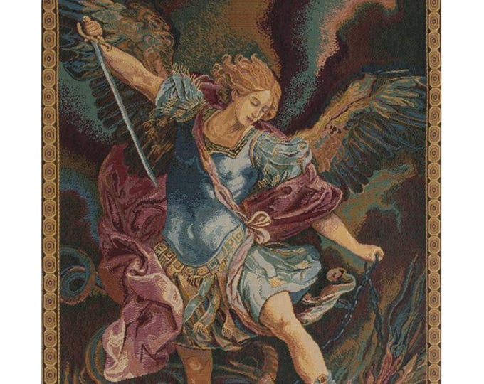 St. Michael European Woven Jacquard Wall Tapestry - Religious Italian Saint Art Decor Hanging