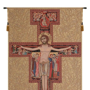 St. Damian Crucifix Tapestry: Italian Religious Wall Decor
