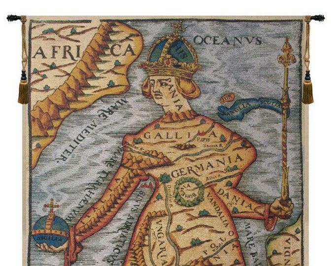 Ptolemaeus Map Tapestry: European Jacquard Woven Wall Art