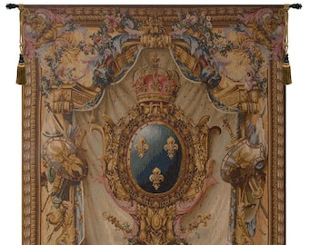 Grandes Armoiries Creme I European Wall Tapestry - Woven Jacquard Wall Hanging - Medieval French Wall Art - Floral Decorative Wall Tapestry