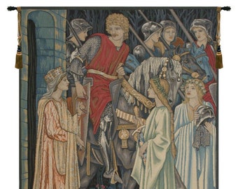 The Holy Grail Left Panel European Wall Tapestry - William Morris Wall Decor Art - Medieval Belgian Wall Tapestry - Woven jacquard Wall Art