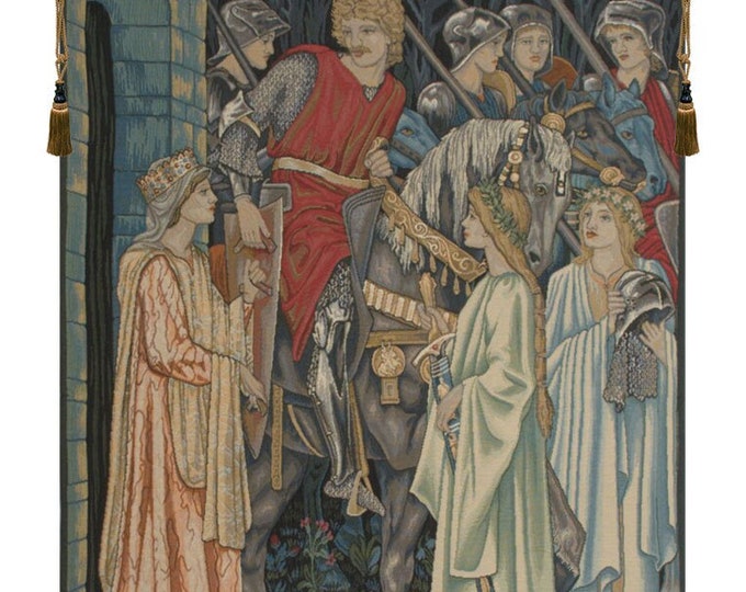 Holy Grail Left Panel European Medieval Tapestry - William Morris Woven Jacquard Wall Art Decor