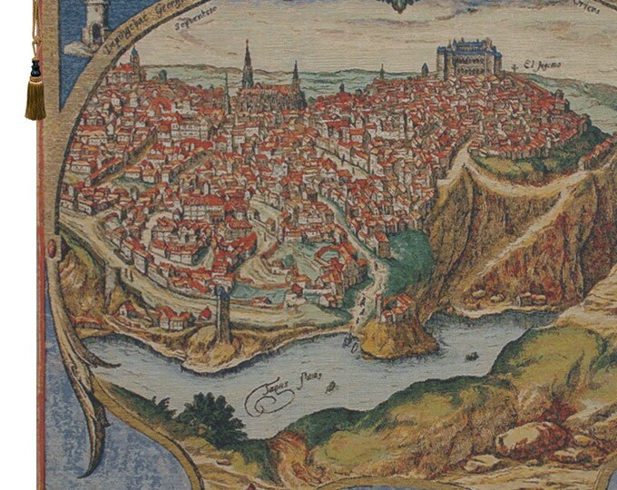 Toledo Spain Tapestry: Belgian Woven City Map Wall Hanging