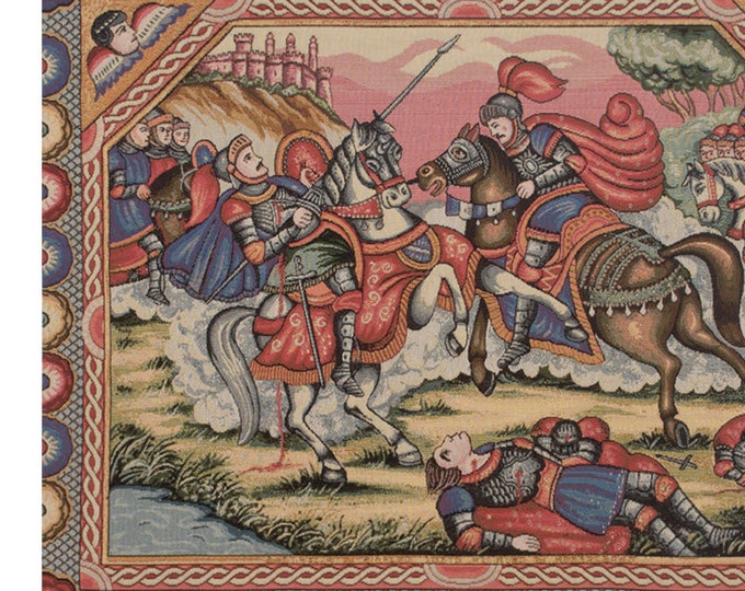 Medieval Knight Wall Tapestry European Battle Scene Woven Italy Decorative Hanging Art Jacquard Textile