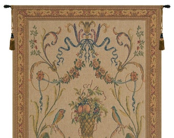 Birds Beige European Wall Tapestry - Floral Medieval Woven Tapestry Wall Art - Cream Background Decorative Birds Tapestry Hanging
