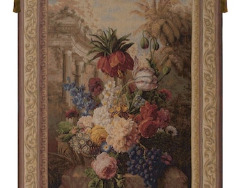 Floral Bouquet Tapestry Wallhanging: Exotic European Woven Art