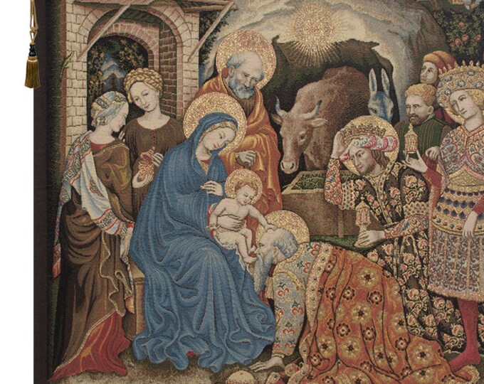 Medieval Christian Adoration Palla Strozzi Tapestry - Woven European Religious Wall Art Decor