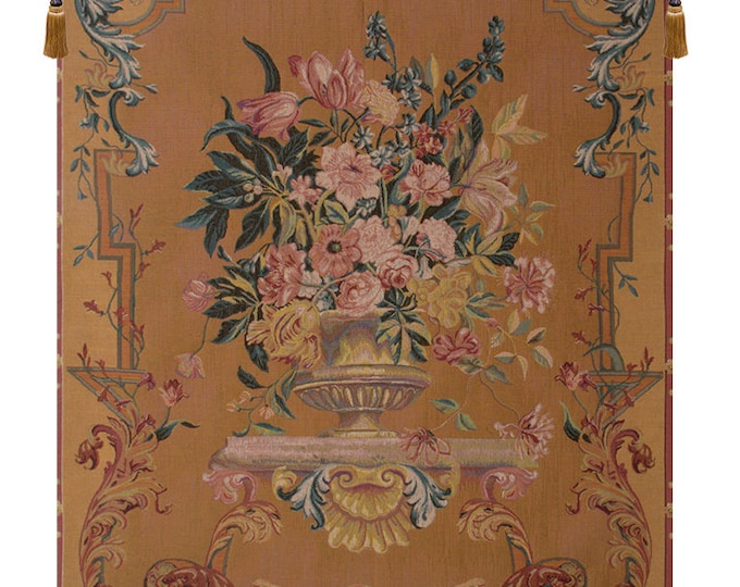 Floral Bouquet Wall Tapestry: Woven French Jacquard Art 58x44 Inch Vintage European Home Decor