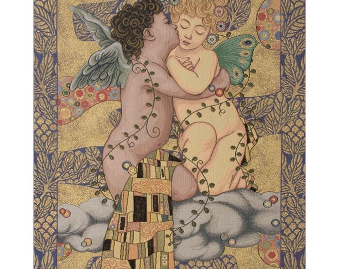 Gustav Klimt 'The First Kiss' Tapestry Wallhanging, Jacquard Woven Wall Tapestry