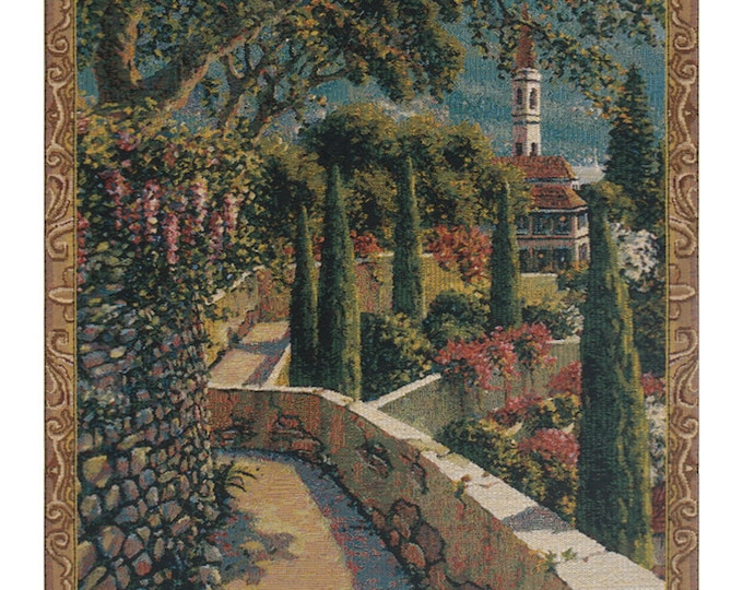 Lake Como Tapestry - Varenna Vista Italian Garden Wall Art (26x20 inch)