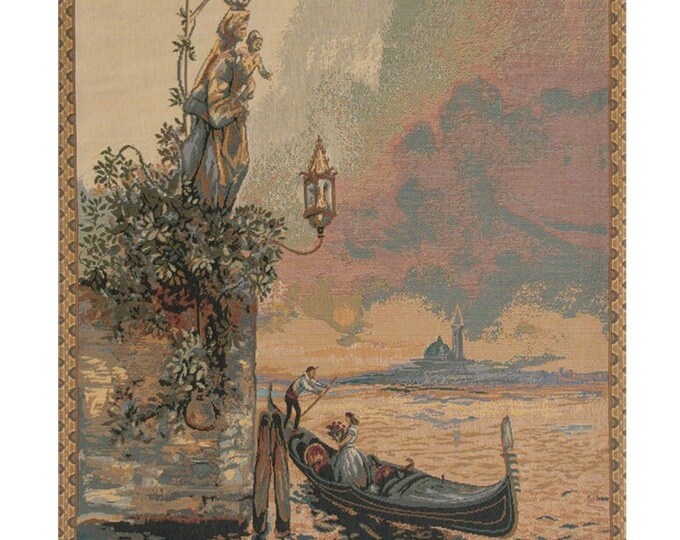 Italian Gondola Venice Wall Tapestry Woven Art Lady Child Scene Home Decor 26x19