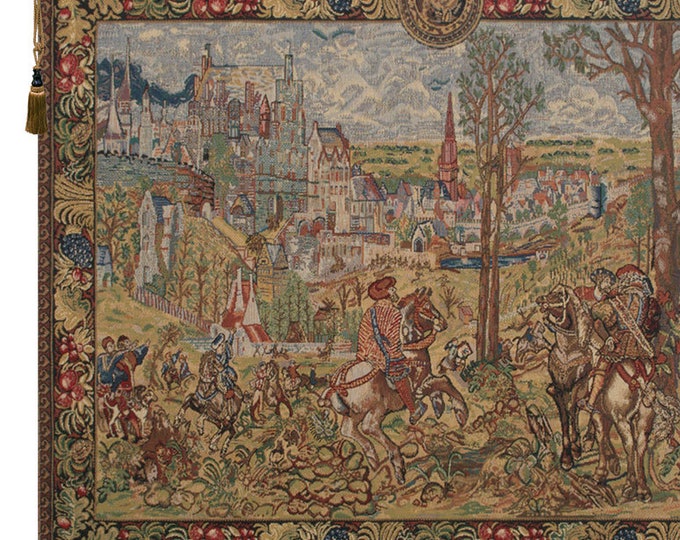 Vieux Brussels Tapestry: Medieval Hunting Scene - Woven Belgian Wall Art