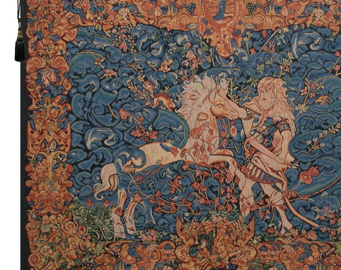 Belgian Hercules Floral Tapestry: Woven Medieval Wall Hanging Home Decor Art (33x42 inch)
