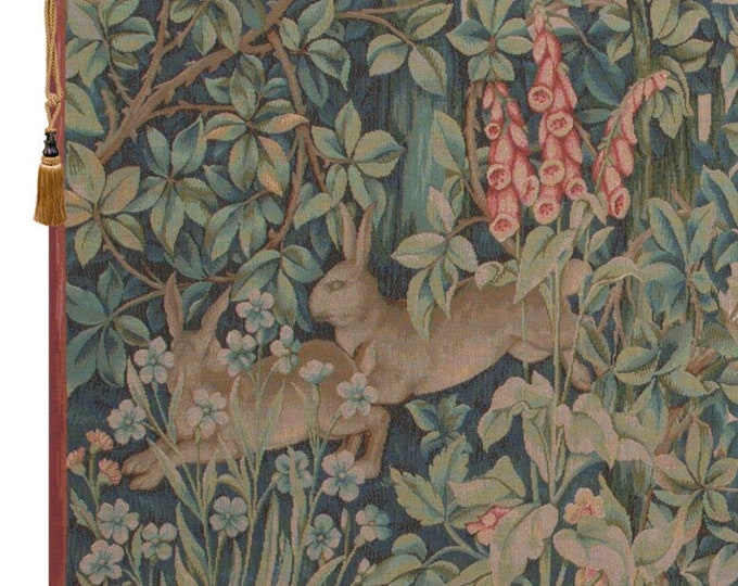 Elegant William Morris Jacquard Tapestry: Woodland Animals in Lush Forest Scene