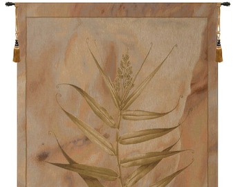 Oriental Bamboo II European Wall Tapestry - Medieval Floral Wall Art - Woven Jacquard Wall Hanging - Leaves Decorative French Wall Tapestry