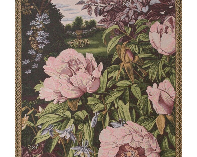 Elegant Pink Peony European Woven Wall Tapestry - Floral Garden Art Hanging for Home Decor