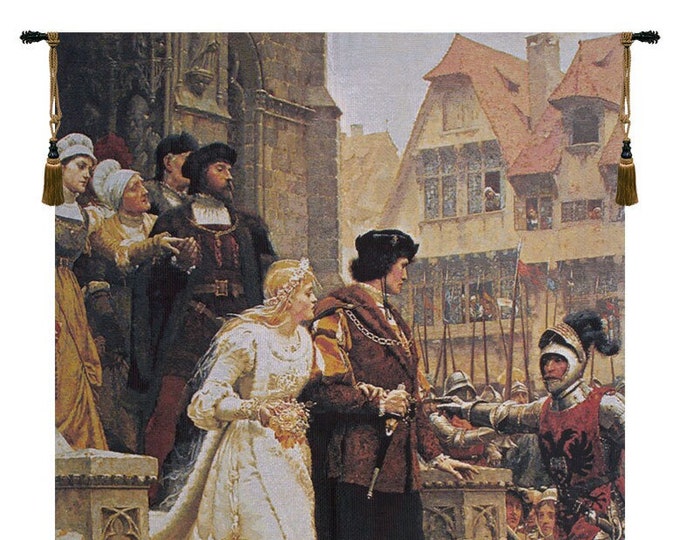 Medieval Jacquard Tapestry: "Call to Arms" European Wall Decor (51x38 inch)