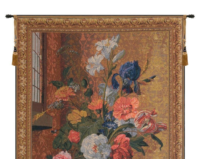 Summer Flowers European Wall Tapestry - Woven Tapestry Wall Décor Art - Floral Fine Art Wall Hanging - Decorative Gobelin Wall Art