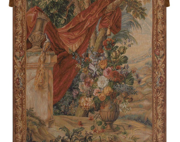 French Floral Jacquard Woven Wall Tapestry: 58x44 Inch
