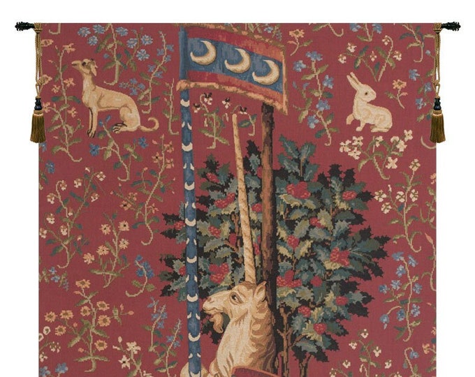 Unicorn Tapestry Wall Hanging: Medieval Millefleurs Art, Woven in Belgium