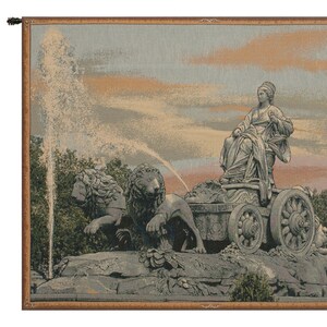 Cibele Madrid Fountain European Wall Tapestry - Status Jacquard Wall Decor Art - Woven Italian Wall Tapestry - Famous Place Wall Hanging