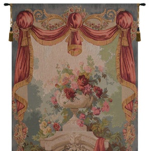 French Floral Wall Tapestry: Woven Jacquard, Drape Fleuri Design