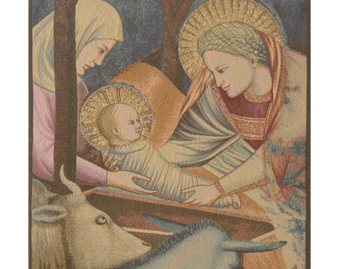 Giotto's Nativity Scene: Italian Medieval Religious Wall Tapestry - Woven Jacquard Christian Art Decor