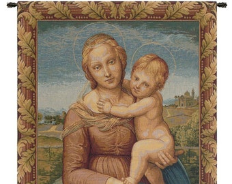 Cowper Madonna by Raphael European Wall Tapestry - Religious Wall Decor Art - Woven Italian Wall Tapestry - Mother and Child Love Wall Art