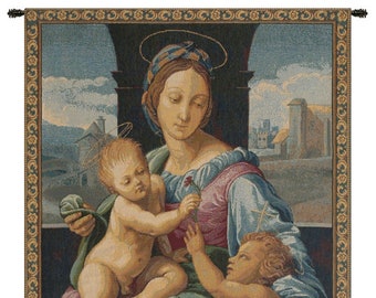 Madonna Aldobrandini by Raphael European Wall Tapestry - Religious Wall Art - Woven Italian Wall Tapestry - Mother and Children Wall Hanging